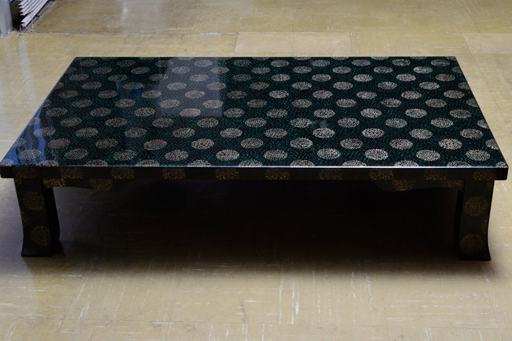 津軽塗 座卓 羽角ケリ足 3尺×5尺 梨黒 緑  伝統工芸 漆器 青森 おしゃれ お祝い テーブル 家具 インテリア