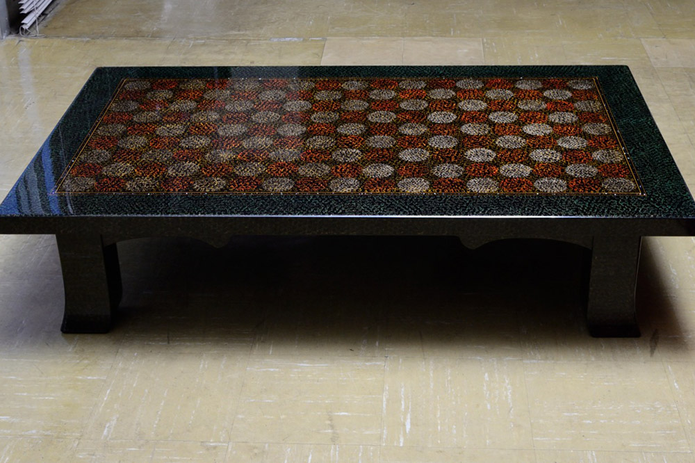 津軽塗 座卓 羽角ケリ足 3尺×5尺 塗分 緑  伝統工芸 漆器 青森 おしゃれ お祝い テーブル 家具 インテリア