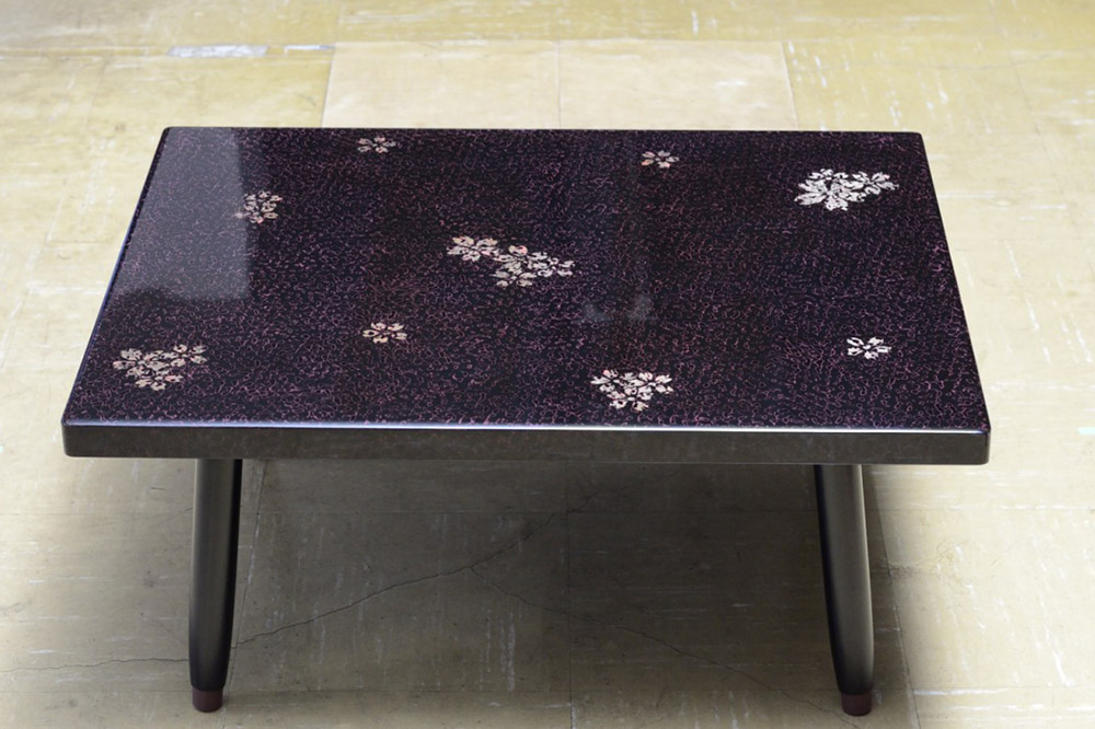 津軽塗 折足テーブル 紫塗込／葉桜  伝統工芸 漆器 青森 おしゃれ お祝い テーブル 家具 インテリア