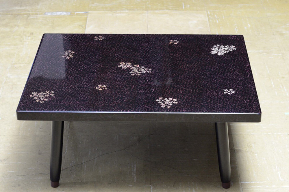 【寄附金額見直しました】津軽塗 折足テーブル 紫塗込／葉桜  伝統工芸 漆器 青森 おしゃれ お祝い テーブル 家具 インテリア