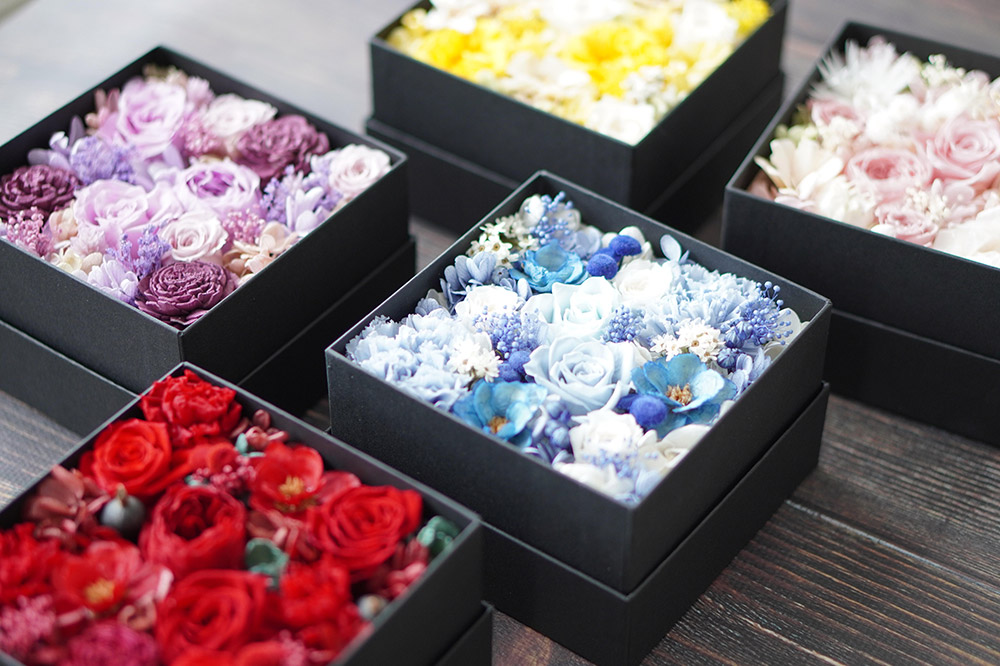 プリザーブドフラワーボックス【イエロー】13cm箱×1個