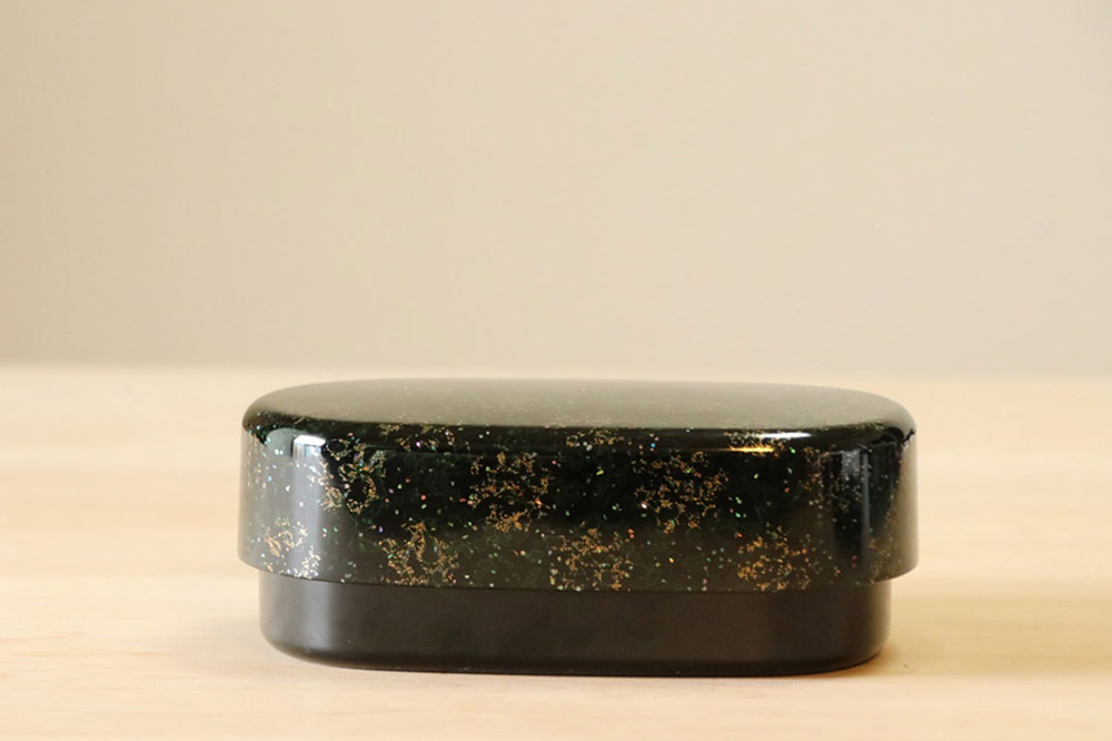 津軽塗 弁当箱（唐塗 貝蒔 黒）