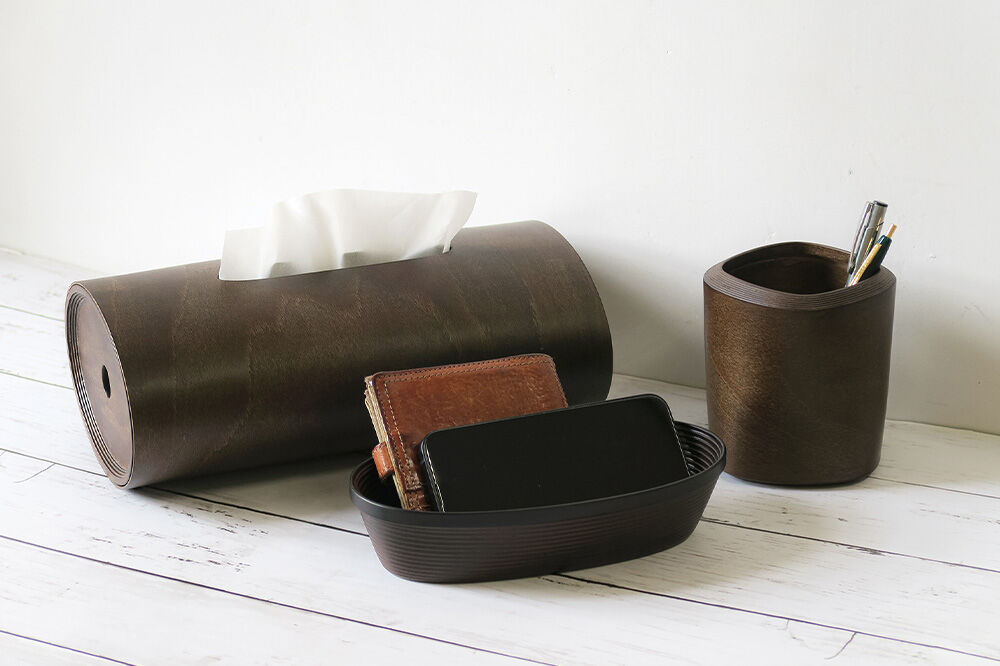 【寄附金額見直しました】BUNACO ティッシュボックス・ペンスタンド・オーバルボックス ３点セット （ダークブラウン） 雑貨 木製 ブナコ インテリア 小物