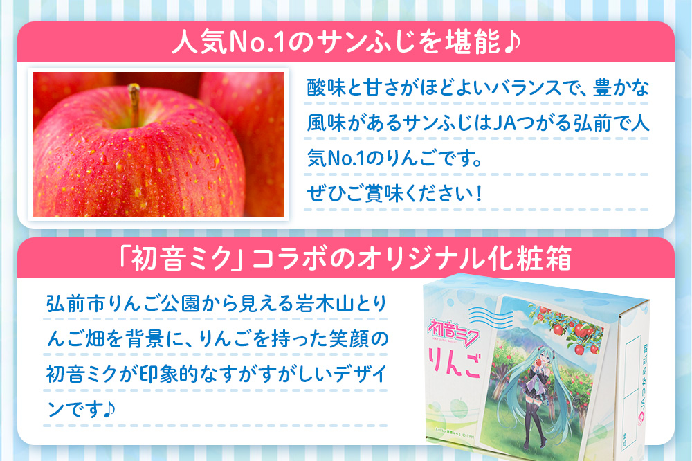 【26年1月発送】りんご【数量限定】 贈答用 サンふじ 約3kg 初音ミク オリジナルデザイン 化粧箱入り