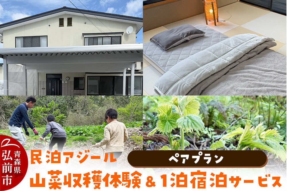 【寄附金額見直しました】宿泊 民泊アジール 山菜収穫体験＆1泊宿泊サービス ペアプラン レターパックライト 青森県