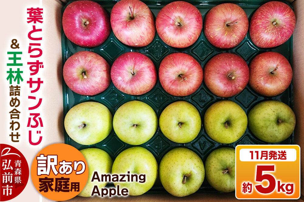 【寄附金額見直しました】【26年11月下旬発送】りんご 葉とらずサンふじ＆王林 詰め合わせ【訳あり】家庭用 約5kg [りんご サンふじ 葉とらず ふじ 王林 訳あり 家庭用 5kg 詰め合わせ セット アップル おいしい 果実 果物 赤色 黄色 美味 葉っぱ 林檎 青森県 弘前市]