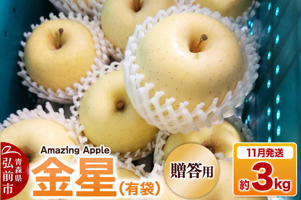 【寄附金額見直しました】【26年11月下旬発送】りんご 金星（有袋）【贈答用】約3kg [りんご 金星 有袋 3kg お歳暮 お中元 ギフト 贈り物 贈答用 アップル おいしい 果実 果物 黄色 美味 林檎 青森県 弘前市]