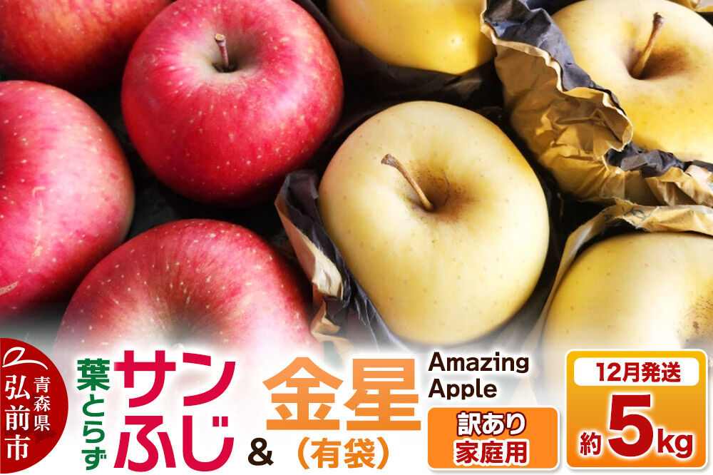 【寄附金額見直しました】【26年12月発送】りんご 葉取らずサンふじ＆金星（有袋）【訳あり】家庭用 約5kg 紅白セット [りんご サンふじ 葉とらず ふじ 金星 有袋 訳あり 家庭用 5kg 詰め合わせ セット アップル おいしい 果実 果物 赤色 黄色 美味 葉っぱ 林檎 青森県 弘前市]