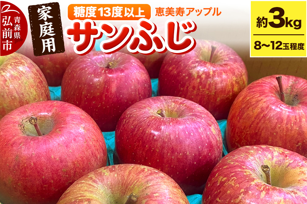 【25年12月～発送】りんご 【糖度13度以上】サンふじ 約3kg 【家庭用】 青森県 フルーツ 果物