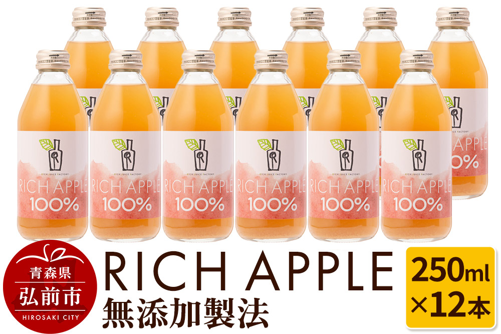 りんごジュース RICH APPLE 無添加製法 12本セット（250ml×12本）