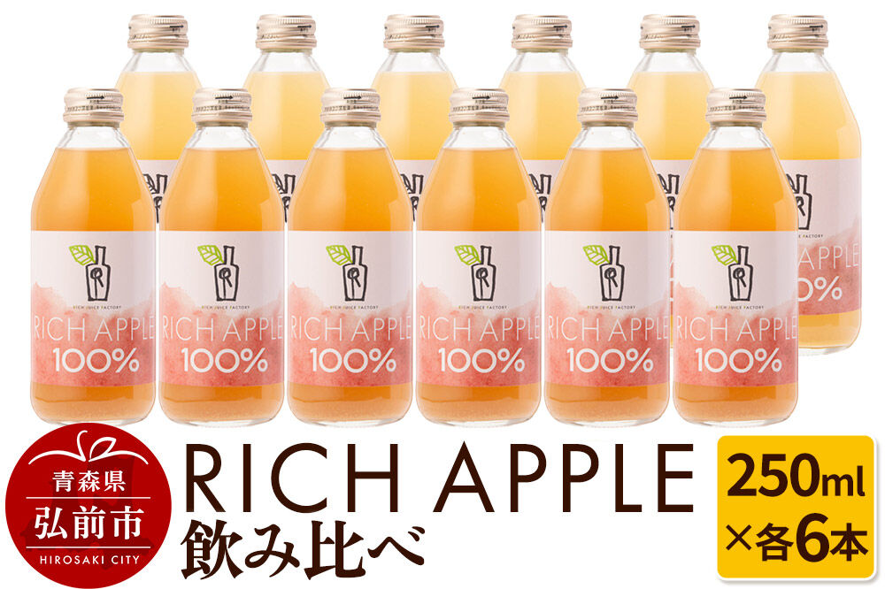 【寄附金額見直しました】りんごジュース RICH APPLE 飲み比べ 12本セット（250ml×12本）