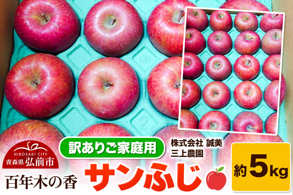 【25年12月～発送】りんご 【訳あり】家庭用 百年木の香 三上農園 サンふじ 約5kg【先行受付】 青森 果物 フルーツ 林檎 リンゴ くだもの 不揃い 規格外 予約