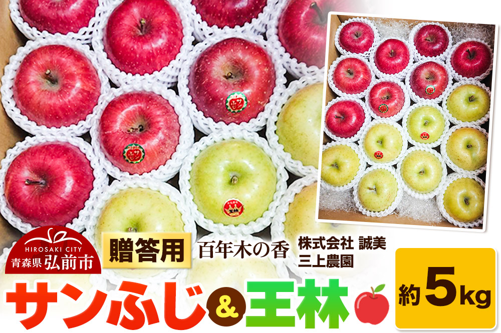 【25年12月～発送】りんご 贈答用 百年木の香 三上農園 サンふじ＆王林 約5kg【先行受付】 青森 果物 フルーツ 林檎 リンゴ くだもの 予約