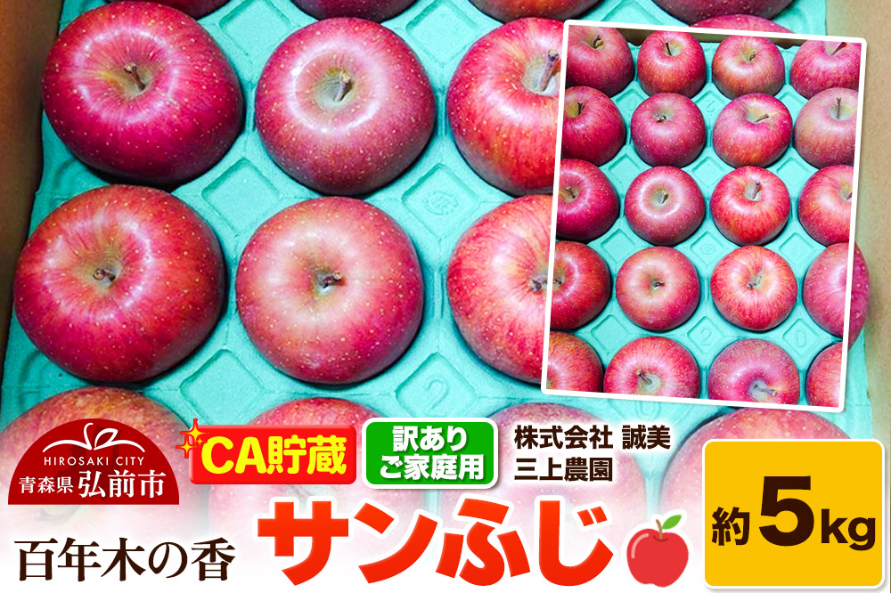【26年4月発送】りんご 【CA貯蔵】【訳あり】家庭用 百年木の香 三上農園 サンふじ 約5kg (14～20玉程度)【先行受付】 青森 果物 フルーツ 林檎 リンゴ くだもの 不揃い 規格外 予約