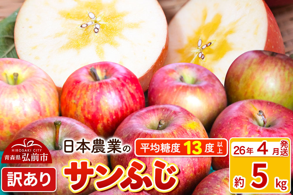 【26年4月発送】りんご 平均糖度13度以上！ サンふじ 約5kg 訳あり CA貯蔵 クール便 青森 果物 フルーツ 林檎 リンゴ くだもの 不揃い 規格外