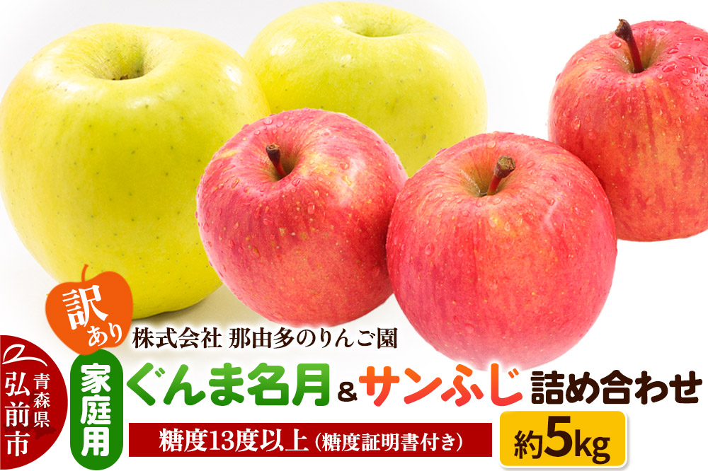 【25年11月～発送】りんご【訳あり】家庭用 ぐんま名月＆サンふじ 詰め合わせ 約5kg 糖度13度以上（糖度証明書付）【先行受付】 青森 果物 フルーツ 林檎 リンゴ くだもの 不揃い 規格外 予約