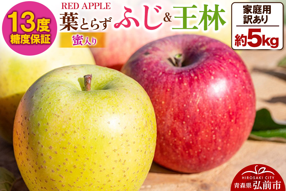 りんご 13度糖度保証【訳あり】家庭用 葉とらずふじ＆王林 約5kg