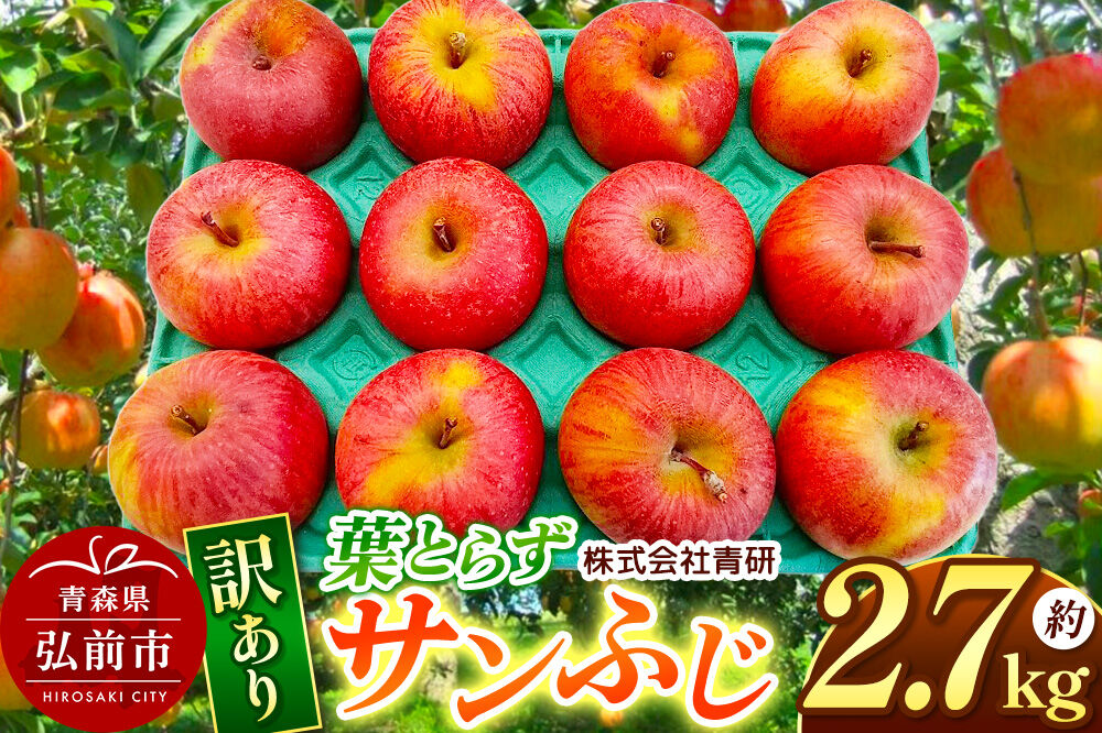 【寄附金額見直しました】【26年4月～5月クール便発送】りんご 葉とらず サンふじ【訳あり】約2.7kg【スマートフレッシュ加工】青森 果物 フルーツ 林檎 リンゴ くだもの 不揃い 規格外 [アップル 産地直送 クール便 スマートフレッシュ 青森県 弘前市]