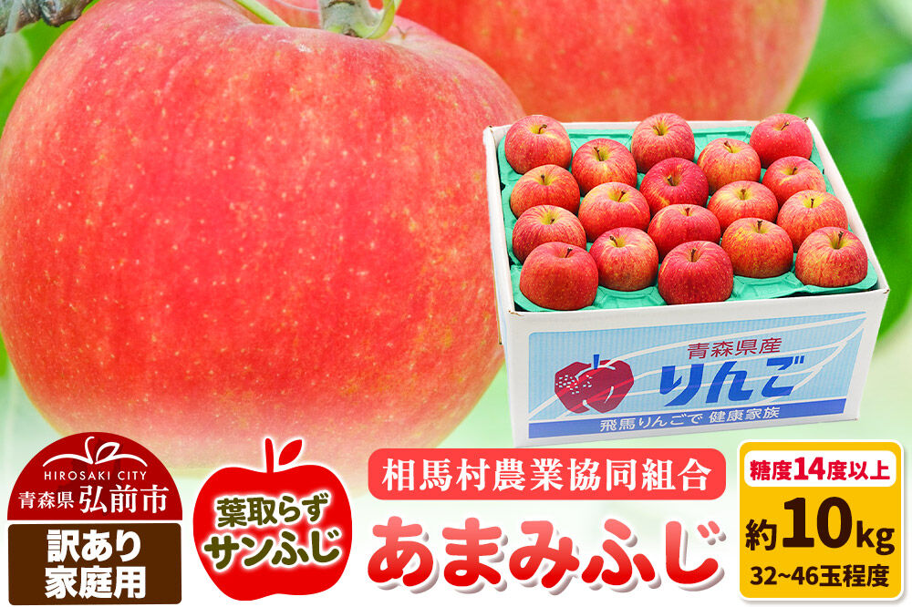 【寄附金額見直しました】【26年3月発送】りんご 糖度14度以上【訳あり】家庭用 あまみふじ（葉取らずサンふじ）約10kg（32～46玉程度）