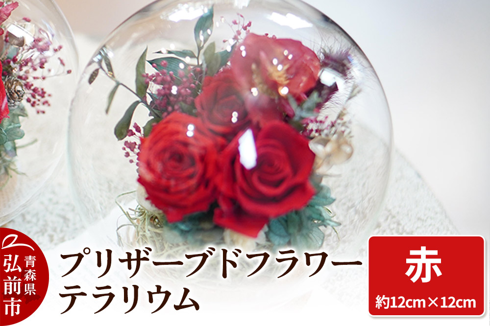 プリザーブドフラワー テラリウム【赤】約12cm×約12cm 1個