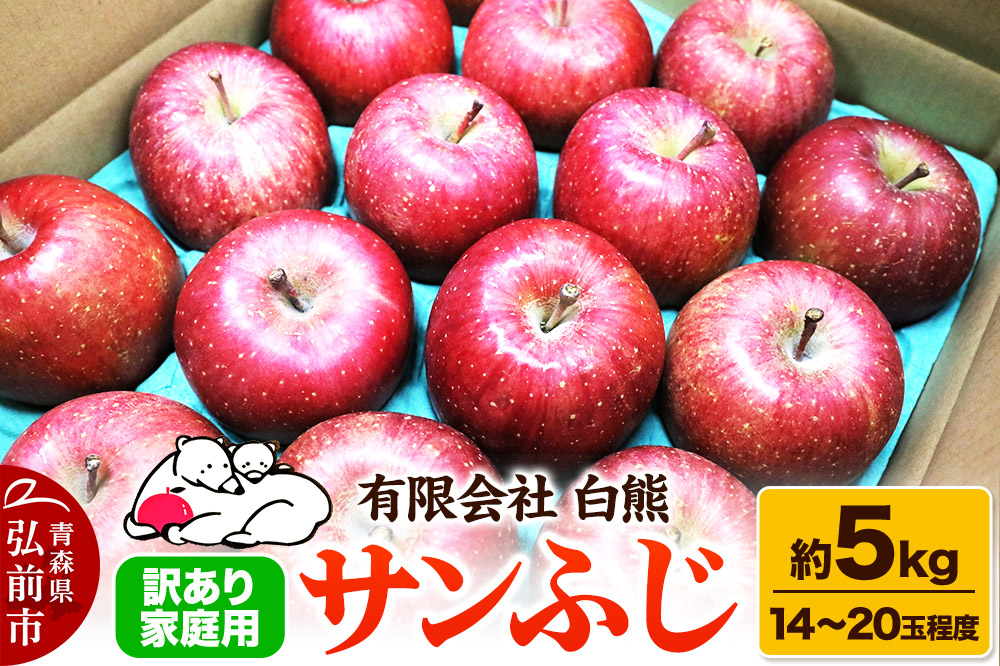 【26年2月発送・先行受付】りんご 訳あり家庭用 白熊 サンふじ 約5kg（14～20玉程度）糖度13度
