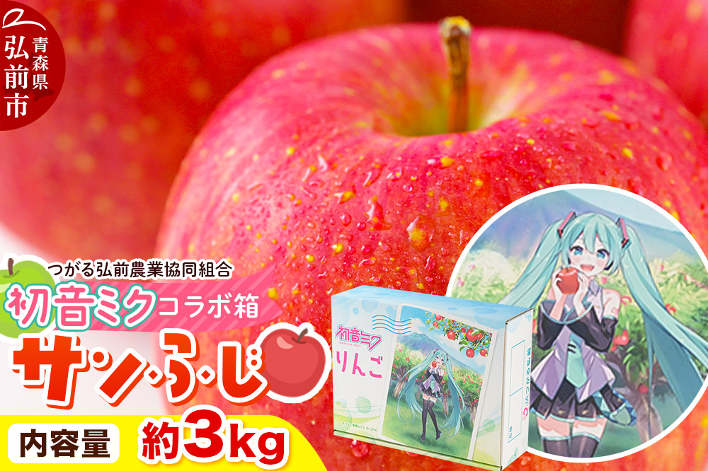 【26年1月発送】りんご【数量限定】 贈答用 サンふじ 約3kg 初音ミク オリジナルデザイン 化粧箱入り