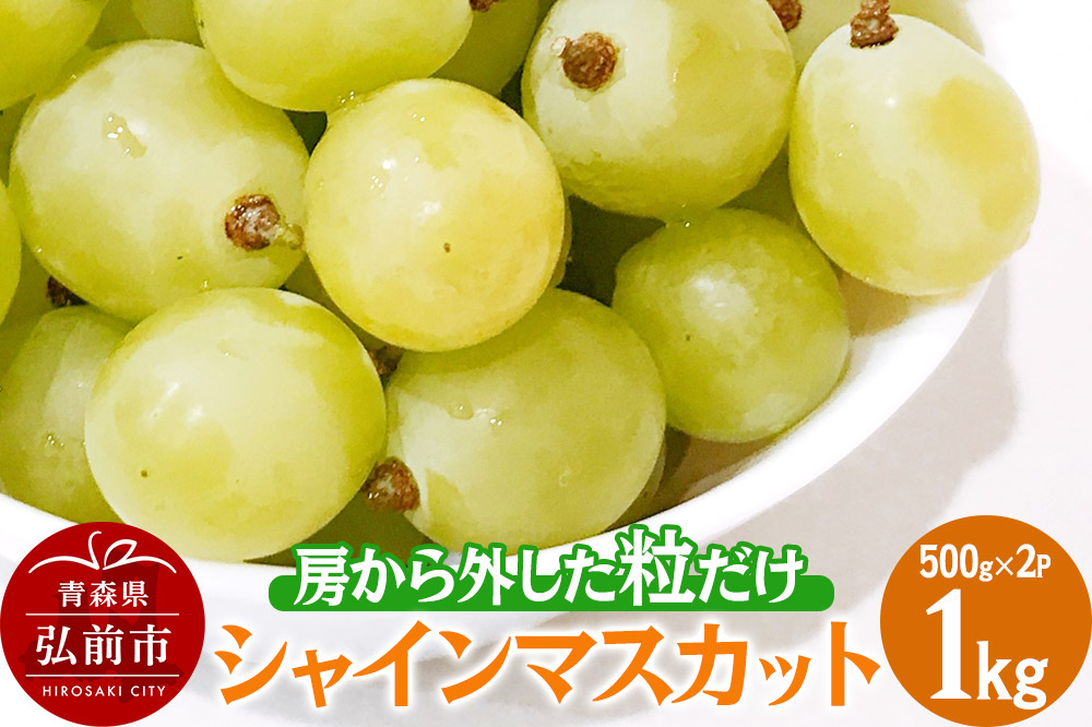 【26年9月～発送】【訳あり】 房から外した粒だけシャインマスカット1kg（500g×2パック） ぶどう フルーツ 果物 ブドウ 葡萄 グレープ くだもの 産地直送