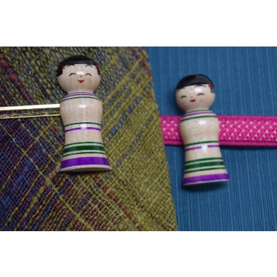 「こけス」ネクタイピン＆帯留め(緑ロクロ線)