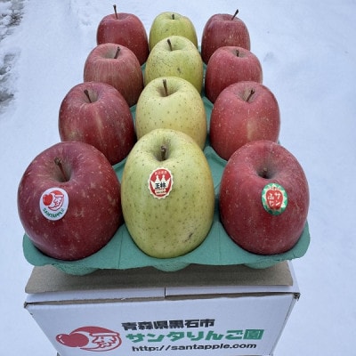 サンふじ＆王林　家庭用　3キロ　クリスマスカラーの詰合せをサンタりんご園よりお届け