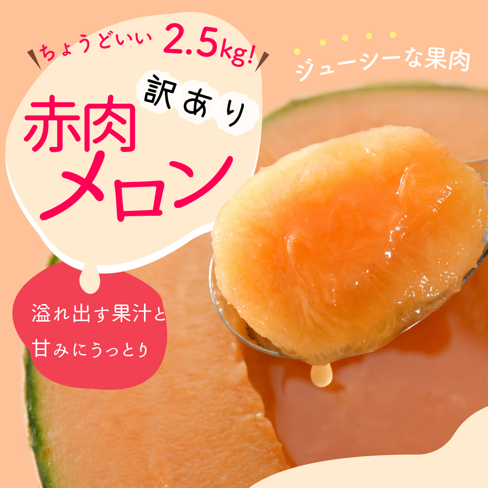 【2026年8月前半発送】【訳あり】 赤肉 メロン 2玉 (2.5kg程度) 青森県産