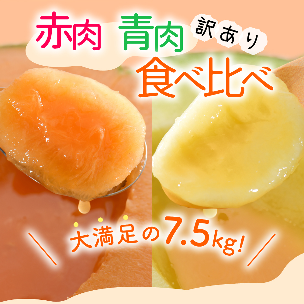 【2026年8月後半発送】【訳あり】 メロン 赤肉・青肉セット 7.5kg程度(4～8玉) 青森県産