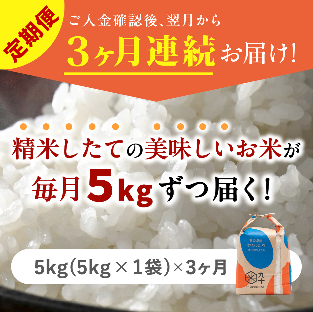 【定期便3ヶ月】 米 5kg はれわたり （精米） 令和7年産 青森県産 【 五所川原市 白米 お米 晴れ渡り 晴れわたり harewatari 5キロ 】