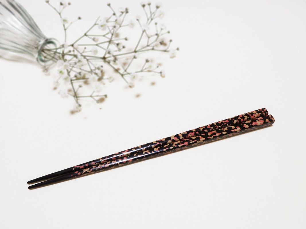 津軽塗 箸 一膳 【 夜桜 】 津軽塗箸 漆塗箸 漆塗り箸 贈答 黒 ピンク 五所川原 夜桜 １膳(長さ約23.5㎝)