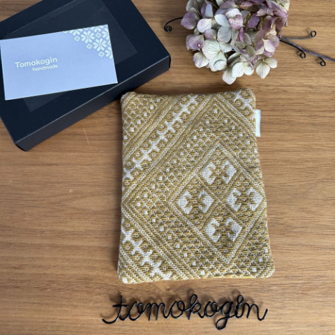 こぎん刺し　名刺入れ 黄×生成り カードケース ハンドメイド 手作り カード入れ こぎんざし こぎん 刺し子 雑貨 日用品 黄 イエロー | 青森 津軽 五所川原