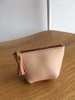 本革レザーポーチ ファスナーケース Sサイズ（ファスナーカラー赤）