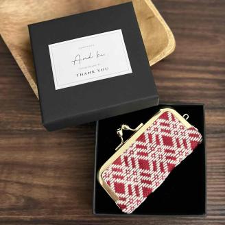 こぎん刺し 印鑑ケース 赤×生成り ハンドメイド 手作り 青森 津軽 五所川原