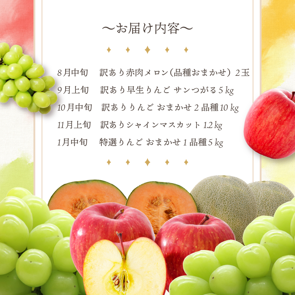 【2025年8月発送開始】フルーツ 定期便 5回 りんご モリモリ セット　訳あり品含む