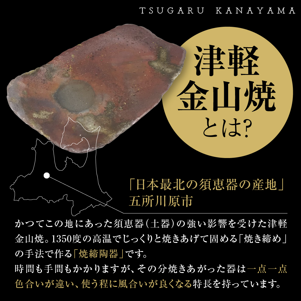 【津軽金山焼】 変形皿 2枚 セット（24×13.5×2.5cm）【焼締陶器】 五所川原市