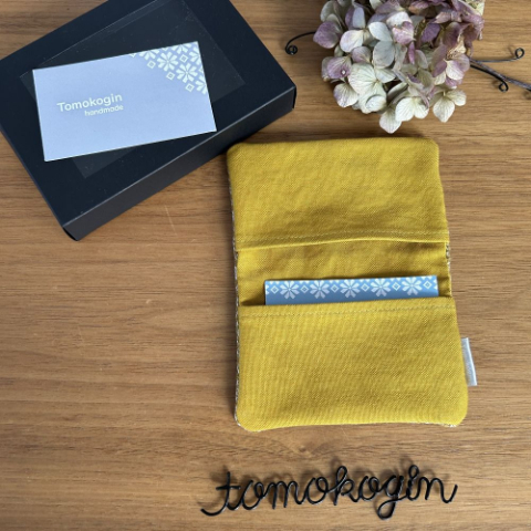 こぎん刺し　名刺入れ 黄×生成り カードケース ハンドメイド 手作り カード入れ こぎんざし こぎん 刺し子 雑貨 日用品 黄 イエロー | 青森 津軽 五所川原