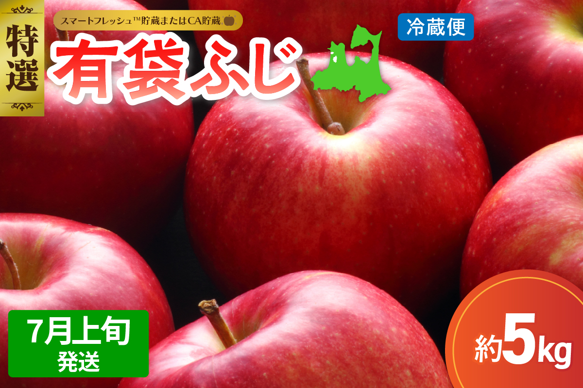 【2026年7月上旬発送】≪特選≫ りんご 5kg 有袋ふじ (スマートフレッシュ™貯蔵またはCA貯蔵・クール便)