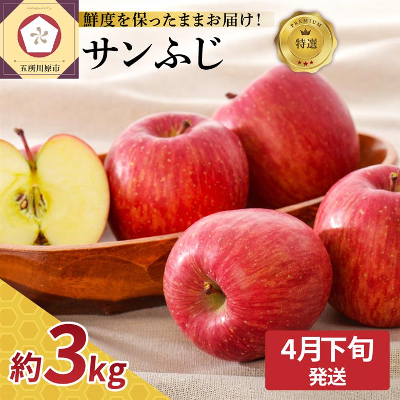【2026年4月下旬発送】≪特選≫ りんご サンふじ 約3kg 贈答用 （スマートフレッシュTM貯蔵またはCA貯蔵）