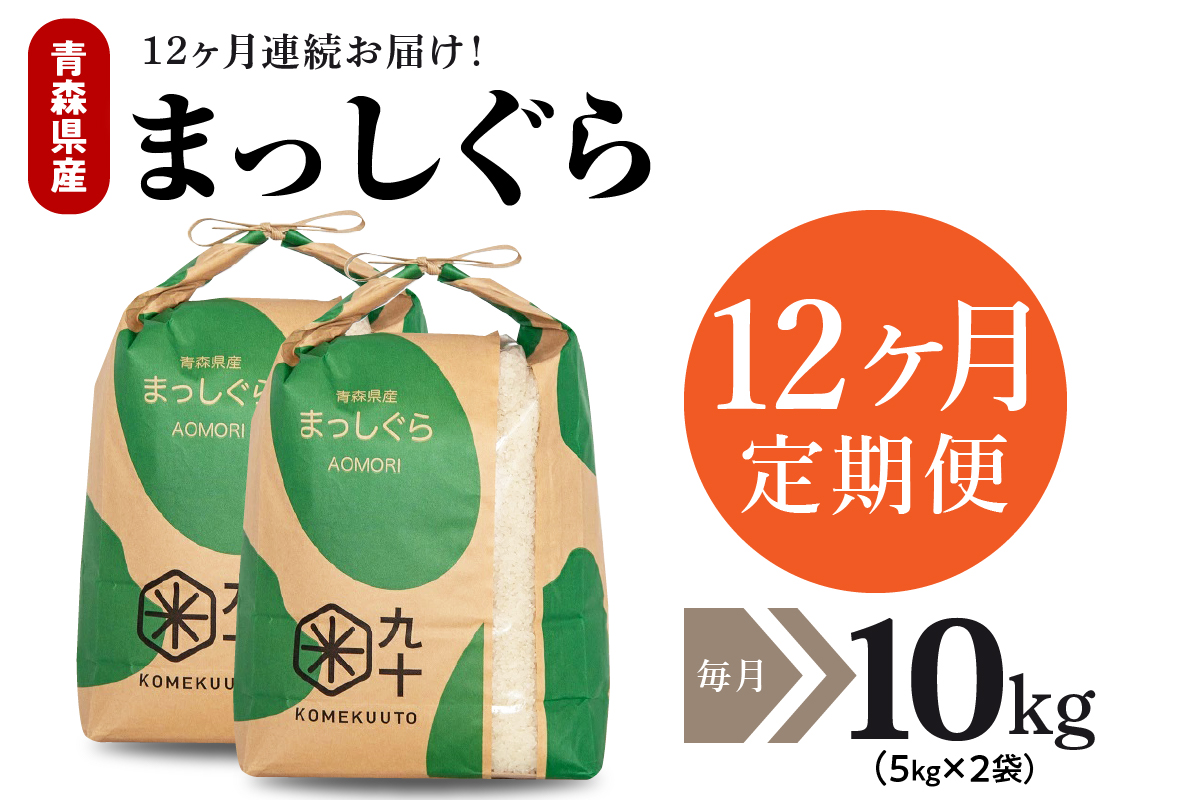 【定期便 12ヶ月】 米 10kg まっしぐら 青森県産 (精米) 定期便12回 10kg×12回
