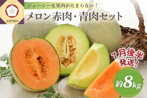 【2026年7月後半発送】津軽のメロン約8kg(赤肉・青肉セット)4～6玉・秀～優青森産