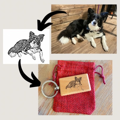 ペットとの思い出の写真　木製キーホルダー(彫刻)　2つ