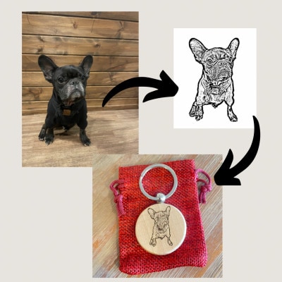 ペットとの思い出の写真　木製キーホルダー(彫刻)　2つ