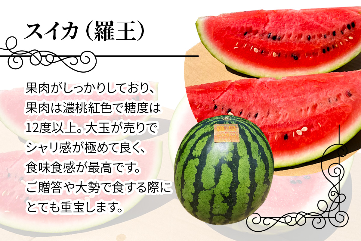 [羅王・紅まくら] スイカ 食べ比べ 2玉セット｜つがる市産 青森産 産直 2026年産 令和8年 夏 すいか 西瓜 果物 フルーツ 旬 特産 藤農園 農福連携 ラオウ らおう 羅皇 [0620]