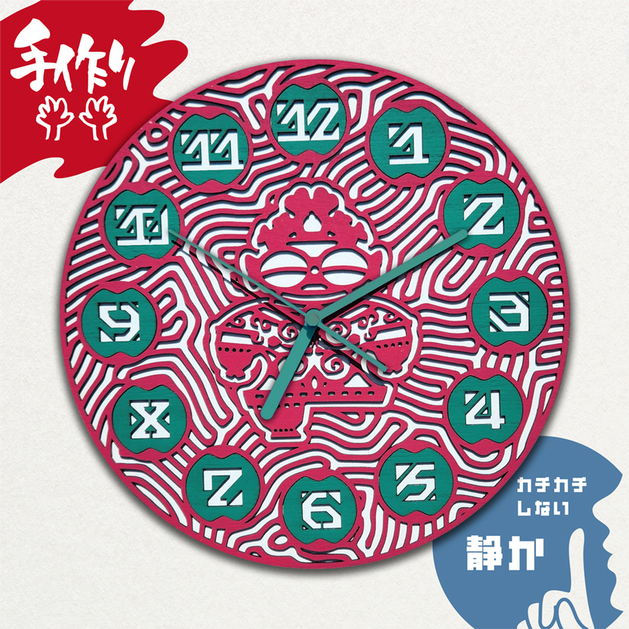 しゃこちゃん掛け時計 2色 (赤系) ｜時計 掛け時計 おしゃれ インテリア 縄文 土偶 どぐう 青森県 つがる市 世界遺産 プレゼント 贈答 ギフト [0865]