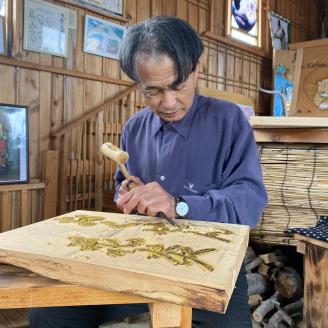 工芸品 青森ひば絵 (商標登録) 写真 (ラミネート仕上り) A3サイズ 1枚 額入り「津軽」[0240]