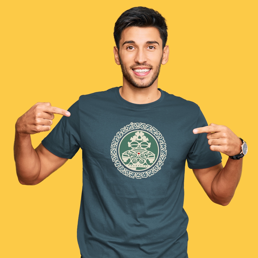 遮光器土偶 Tシャツ M (スレート) 1枚｜半袖 しゃこちゃん ゆるきゃら 縄文 土偶 青森県 つがる市 世界遺産 [0849]