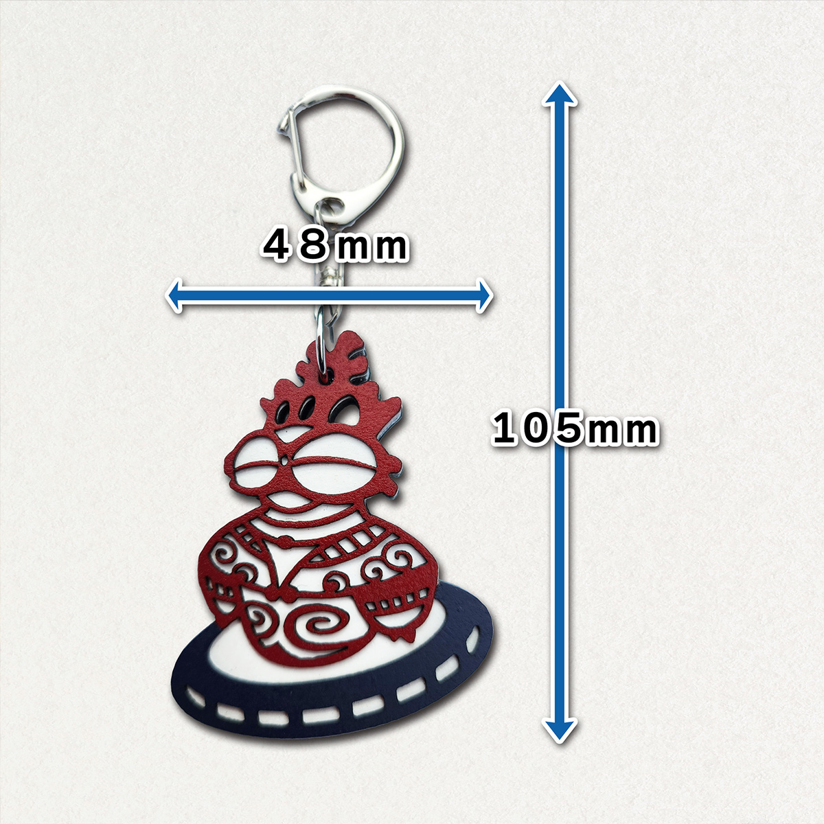 しゃこちゃんUFO (シャコリアン) キーホルダー (赤系) ｜キーホルダー レーザーカット 小物 鍵 遮光器土偶 しゃこちゃん 縄文 土偶 どぐう青森県 つがる市 世界遺産 [0868]